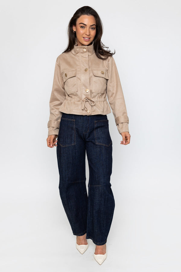 Carraig Donn Beige Suede Drawstring Jacket