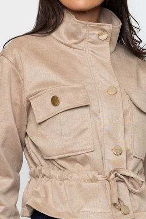 Carraig Donn Beige Suede Drawstring Jacket
