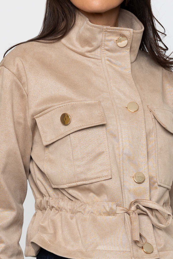 Carraig Donn Beige Suede Drawstring Jacket