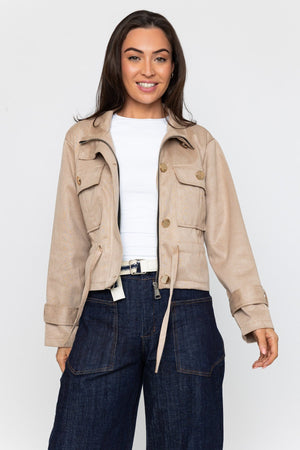 Carraig Donn Beige Suede Drawstring Jacket