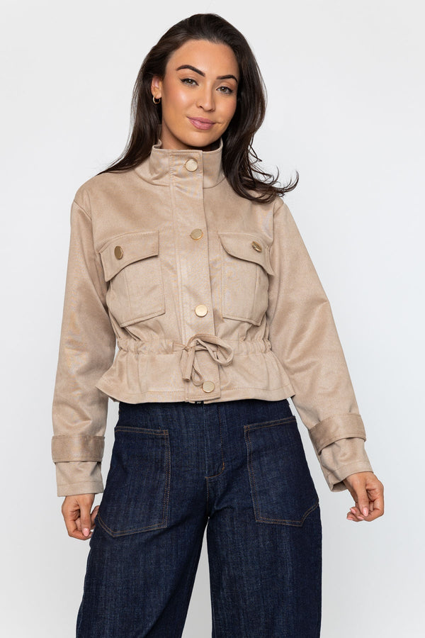 Carraig Donn Beige Suede Drawstring Jacket