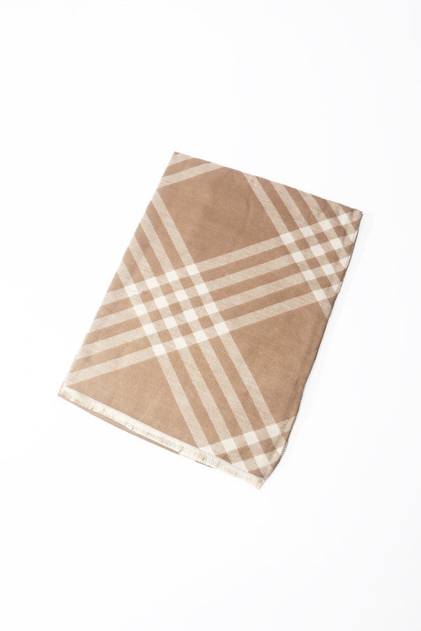 Carraig Donn Beige & White Plaid Viscose Scarf