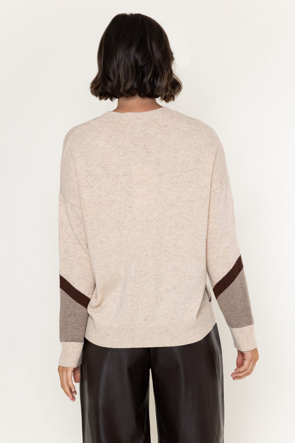 Carraig Donn Beige Wool Intarsia Knitted Long Sleeve Sweater