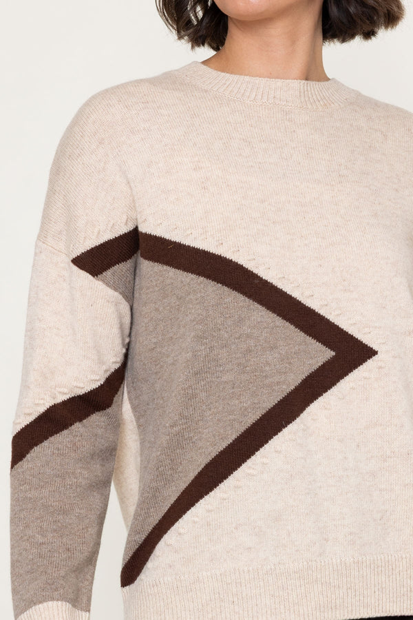 Carraig Donn Beige Wool Intarsia Knitted Long Sleeve Sweater