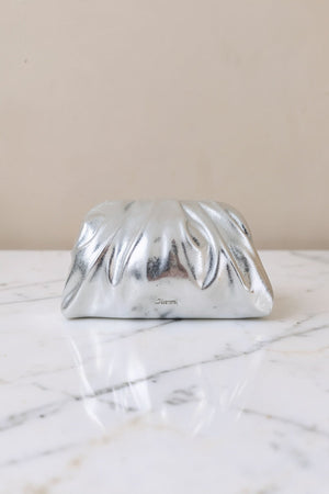 Carraig Donn Bellini Silver Faux Leather Ruched Clutch Bag