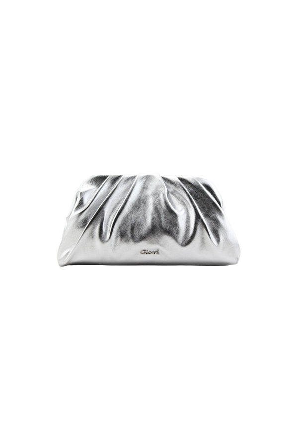 Carraig Donn Bellini Silver Faux Leather Ruched Clutch Bag