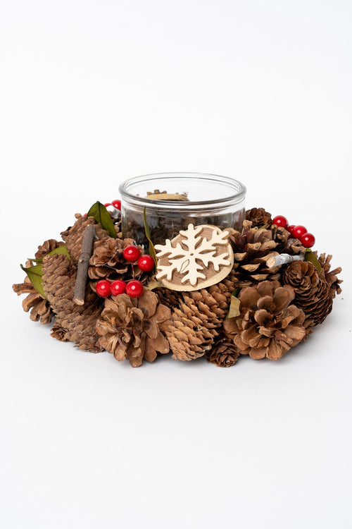 Large Fir Cone & Berry Christmas Votive Candle Holder