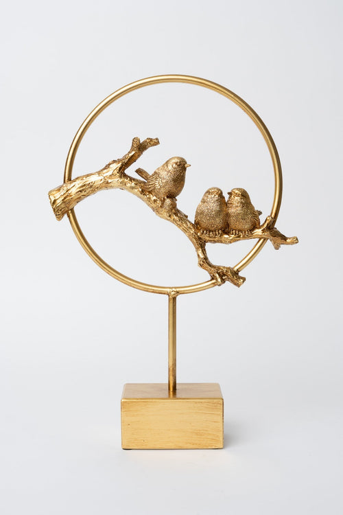 Gold Trio Of Birds On Branch Decorative Ornament