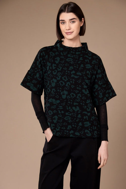 Black Animal Jacquard Short Sleeved Knitted Top