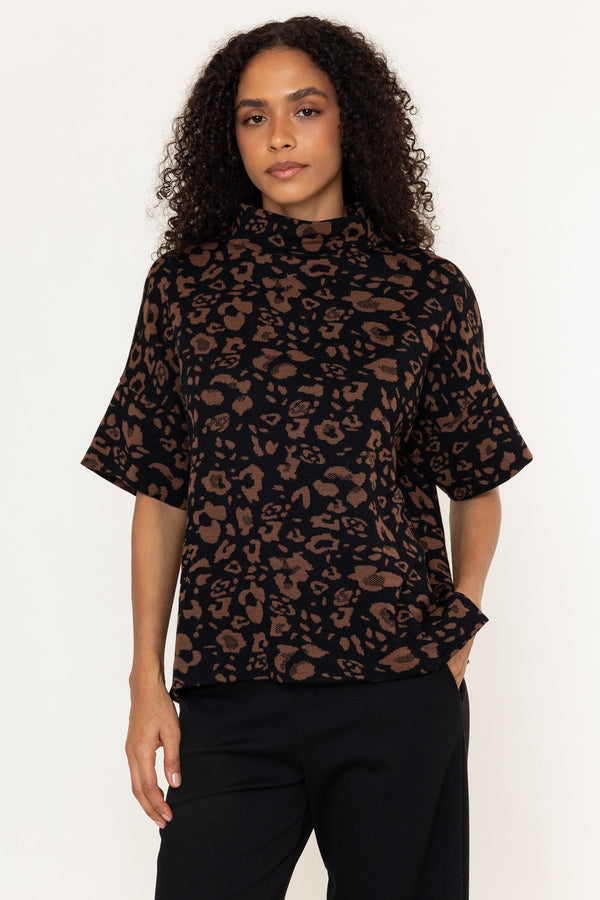 Carraig Donn Black Animal Jacquard Short Sleeved Knitted Top