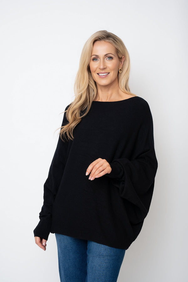 Carraig Donn Black Batwing Boat Neck Knit Jumper