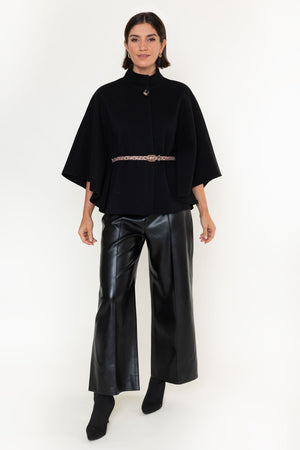 Carraig Donn Black Belted High Neck 3/4 Sleeve Cape Jacket