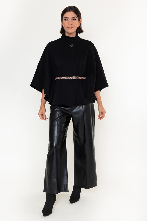 Carraig Donn Black Belted High Neck 3/4 Sleeve Cape Jacket