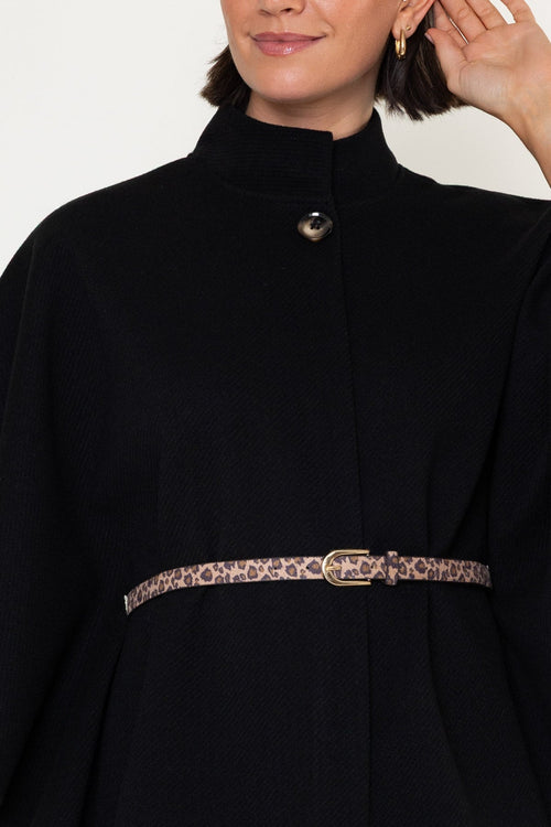 Carraig Donn Black Belted High Neck 3/4 Sleeve Cape Jacket