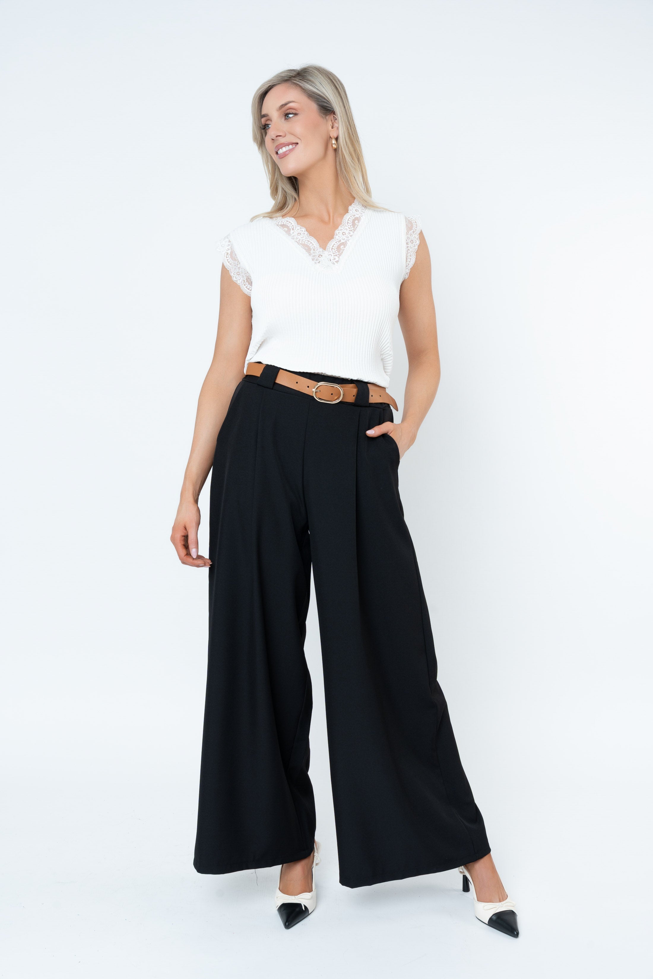 Black Belted Wide Leg Trousers