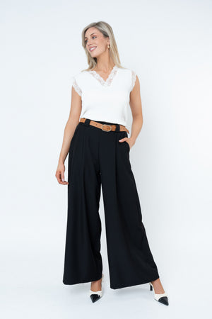 Carraig Donn Black Belted Wide Leg Trousers