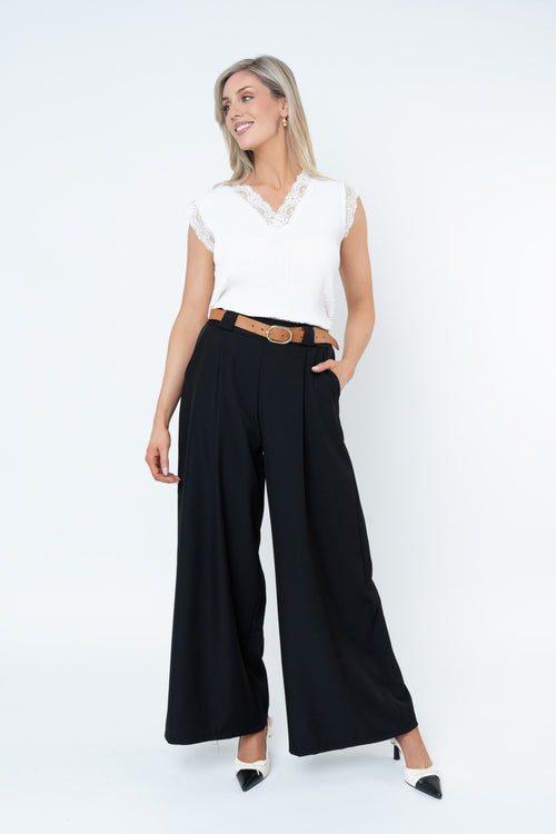 Black Belted Wide Leg Trousers