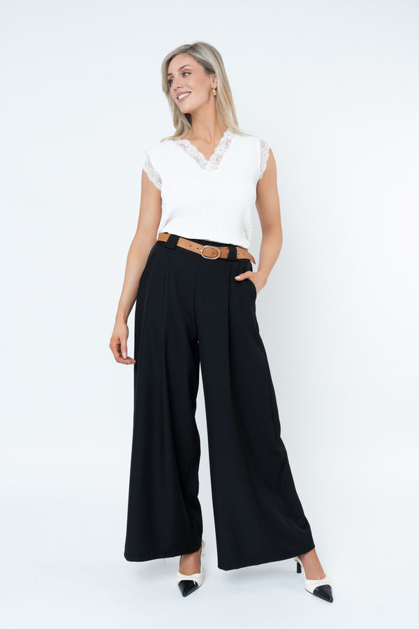 Carraig Donn Black Belted Wide Leg Trousers