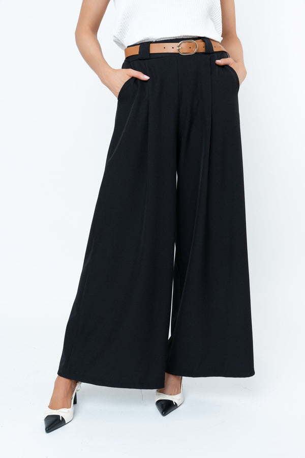 Carraig Donn Black Belted Wide Leg Trousers