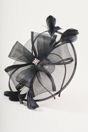 Carraig Donn Black Bow & Feather Large Disc Fascinator Headband