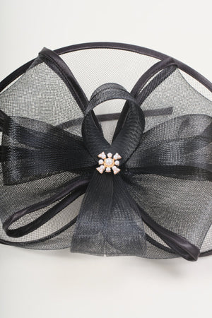 Carraig Donn Black Bow & Feather Large Disc Fascinator Headband