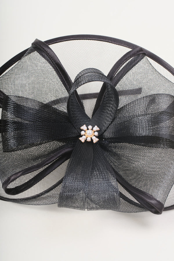 Carraig Donn Black Bow & Feather Large Disc Fascinator Headband
