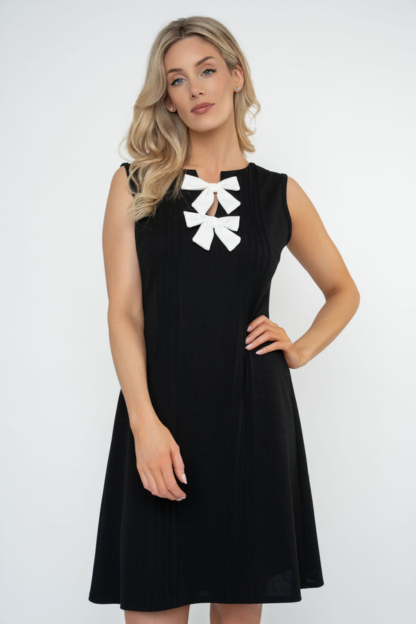 Carraig Donn Black Contrast Bow A-line Sleeveless Knee Length Dress