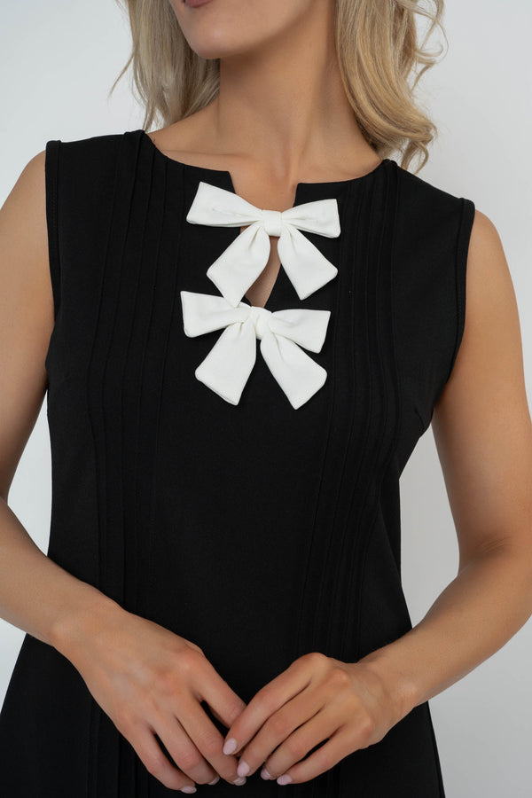 Carraig Donn Black Contrast Bow A-line Sleeveless Knee Length Dress