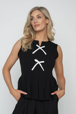 Carraig Donn Black Contrast Bow Peplum Sleeveless Top