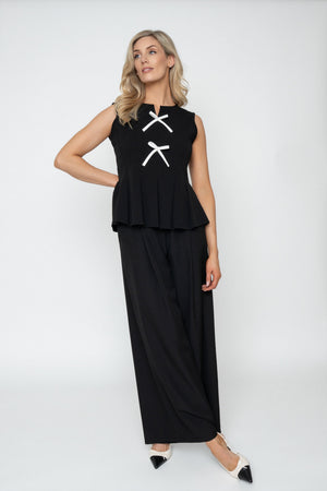Carraig Donn Black Contrast Bow Peplum Sleeveless Top