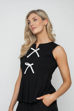 Carraig Donn Black Contrast Bow Peplum Sleeveless Top