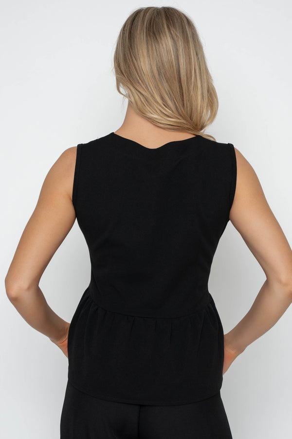Carraig Donn Black Contrast Bow Peplum Sleeveless Top
