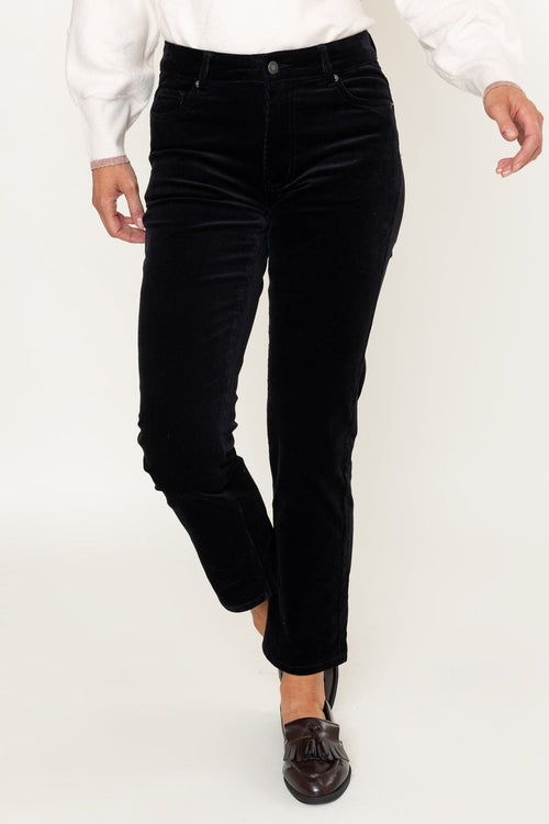 Carraig Donn Black Corduroy Velvet Finish High Waist Straight Leg Trousers