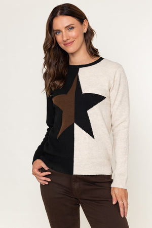 Carraig Donn Black & Cream Colour Block Star Knit Jumper