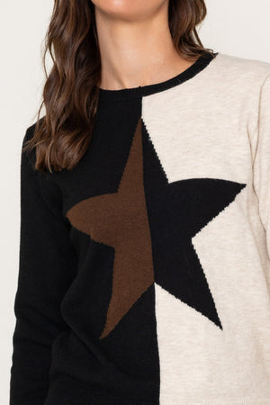 Carraig Donn Black & Cream Colour Block Star Knit Jumper
