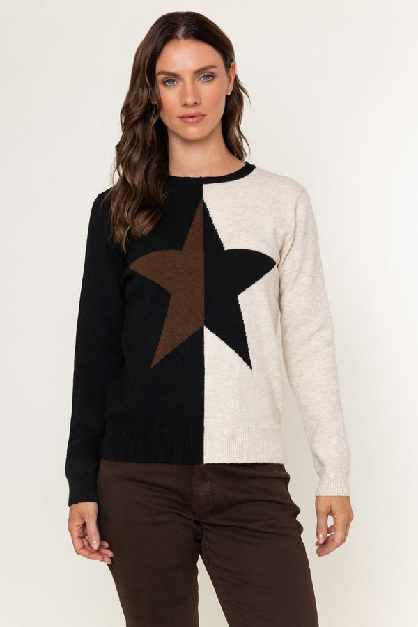 Carraig Donn Black & Cream Colour Block Star Knit Jumper
