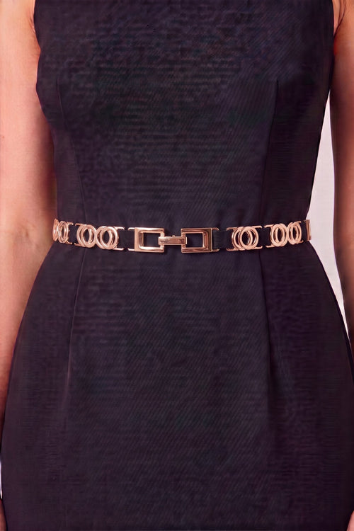 Black Elasticated Waist Belt with Gold Metal Detail