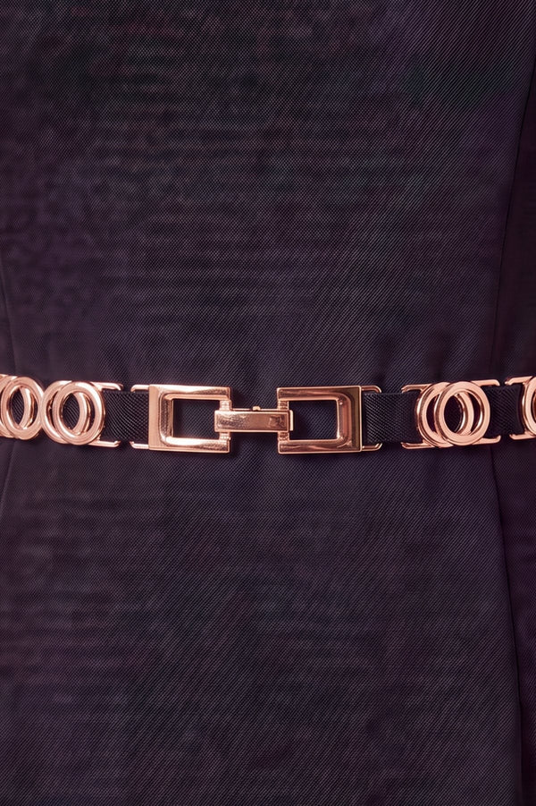 Carraig Donn Black Elasticated Waist Belt with Gold Metal Detail