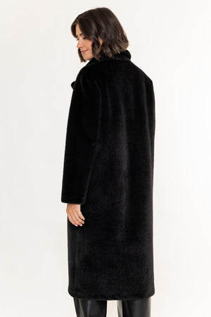 Carraig Donn Black Faux Fur Button Longline Coat