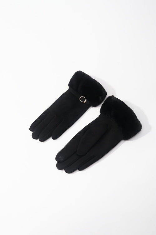 Black Faux Fur Trim Glove