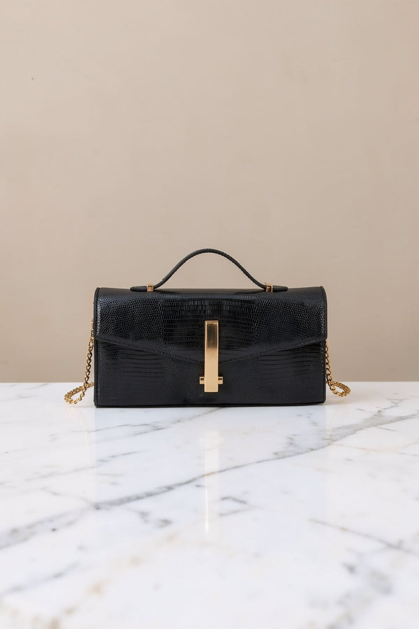 Carraig Donn Black Faux Leather Baguette Clutch Bag