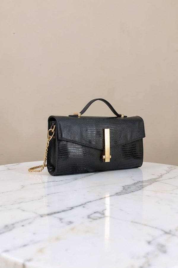 Carraig Donn Black Faux Leather Baguette Clutch Bag