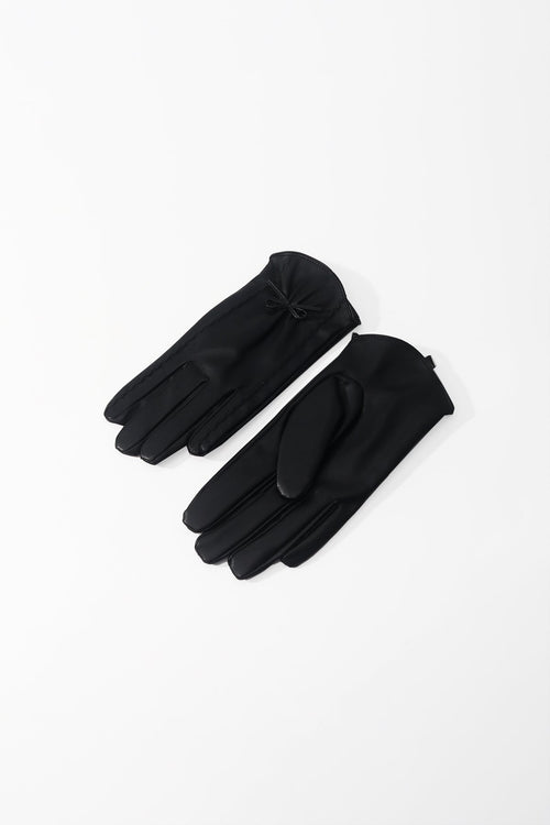 Black Faux Leather Bow Gloves