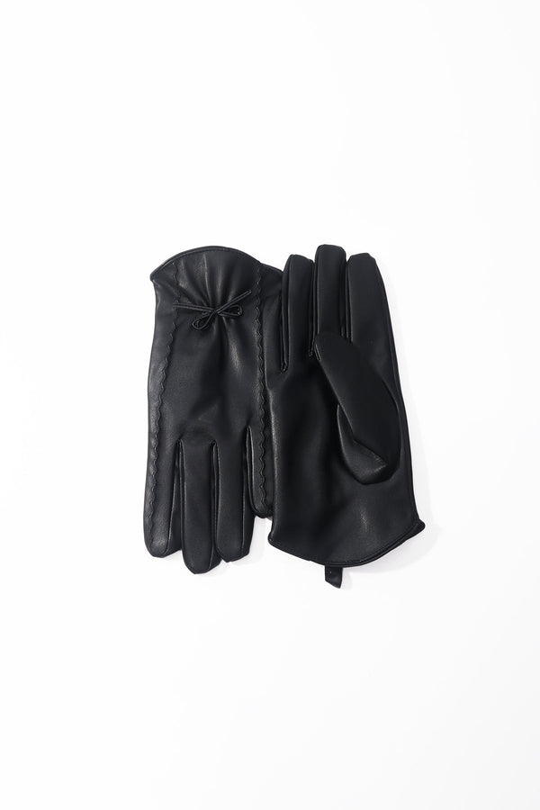 Carraig Donn Black Faux Leather Bow Gloves