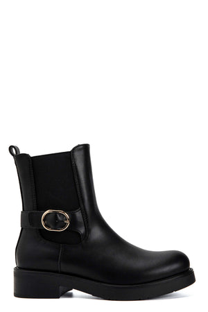Carraig Donn Black Faux Leather Buckle Detail Chelsea Ankle Boots