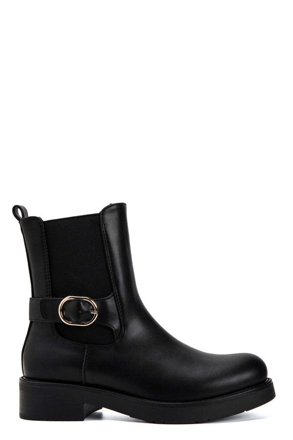Carraig Donn Black Faux Leather Buckle Detail Chelsea Ankle Boots