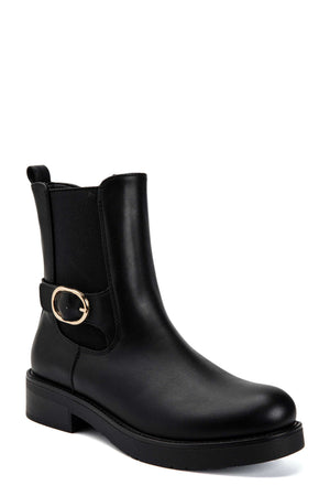 Carraig Donn Black Faux Leather Buckle Detail Chelsea Ankle Boots