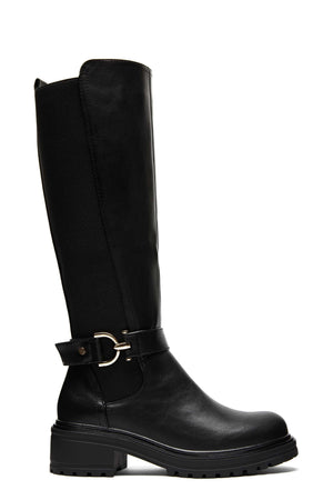 Carraig Donn Black Faux Leather Buckle Detail Knee High Boots
