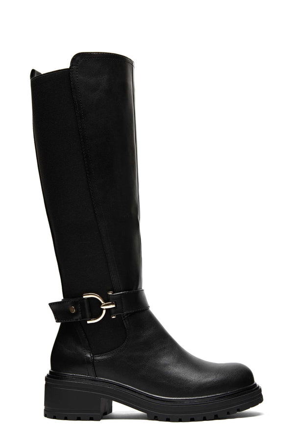Carraig Donn Black Faux Leather Buckle Detail Knee High Boots