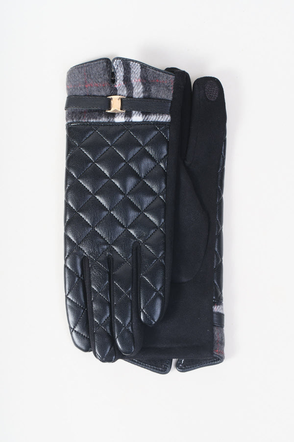 Carraig Donn Black Faux Leather Check Trim Quilted Gloves